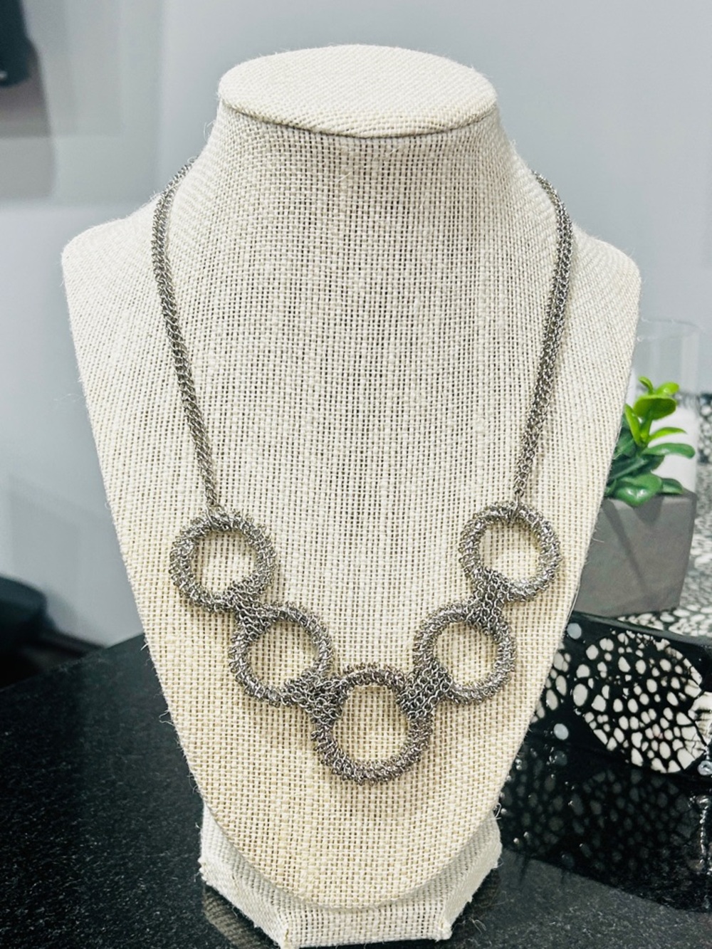 Silver Linked Circle Statement Necklace - Women Jewelry
